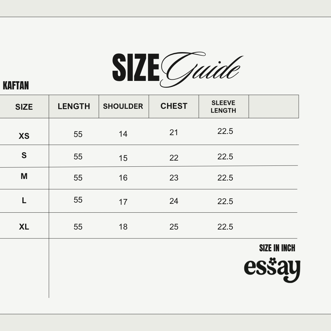 Size chart for Bluebell